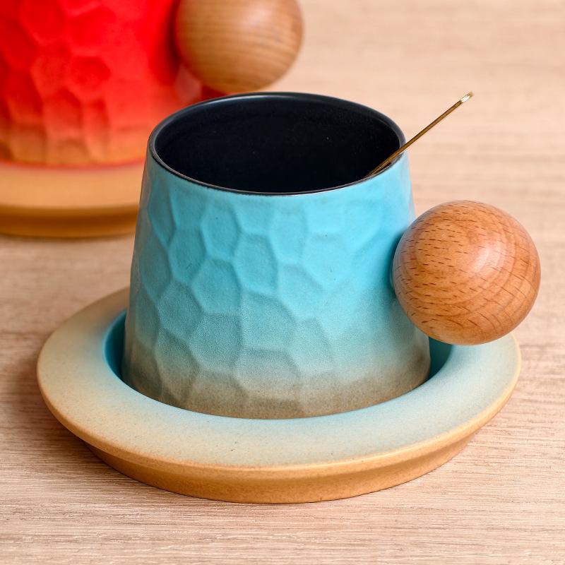 Elegant Wooden Coffee Cup and Saucer Set with Gift Box - Perfect for Home, Office, or Business Gifts