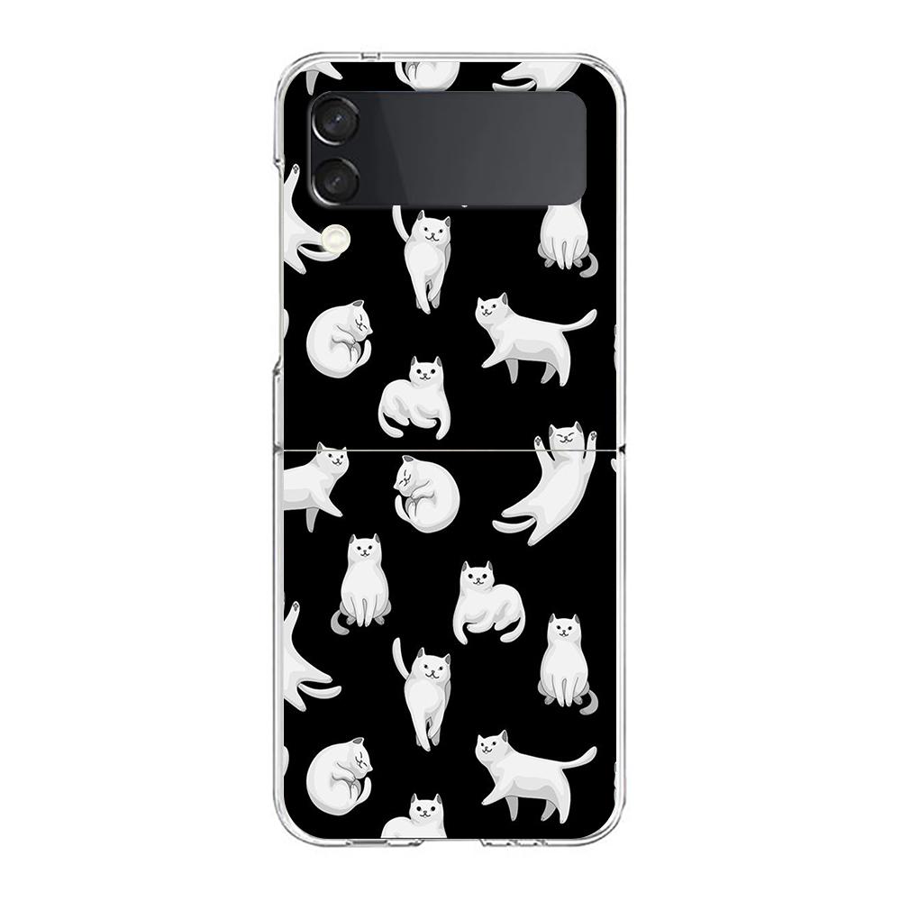 Fashion Lovely Cats Clear Phone Case For Samsung Galaxy Z Flip 3 4 5 Hard Folding Shell For Samsung Z Flip3 Transparent Cover
