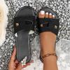 Cross-border Large-size Slippers Women's Summer New Round Head Splicing One-word Drag Simple Casual Outer Wear Beach Sandals
