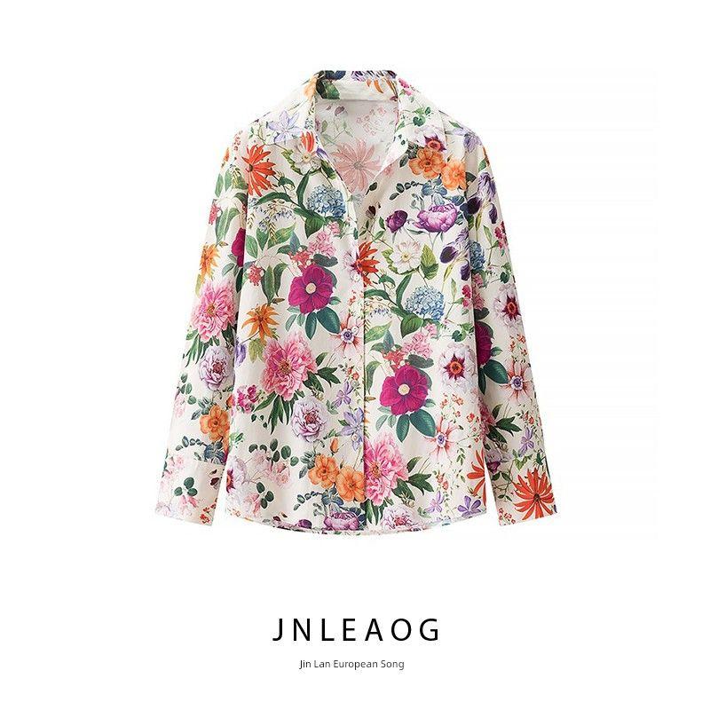 Jnleaog Autumn New Women's Clothing Fashion Style Stylish Florals Print Poplin Shirt 2945216