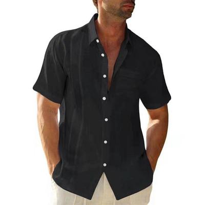 Camicie estive da uomo in cotone e lino a maniche corte, casual, leggere, con bottoni, da spiaggia e con tasca