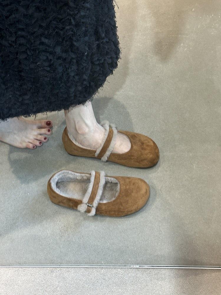 Gentle Evening Breeze Velvet Mary Jane Shoes Women's Doudou Shoes Cotton Shoes 2024 Autumn and Winter Outer Wear Suede Single Shoes Fluffy Shoes
