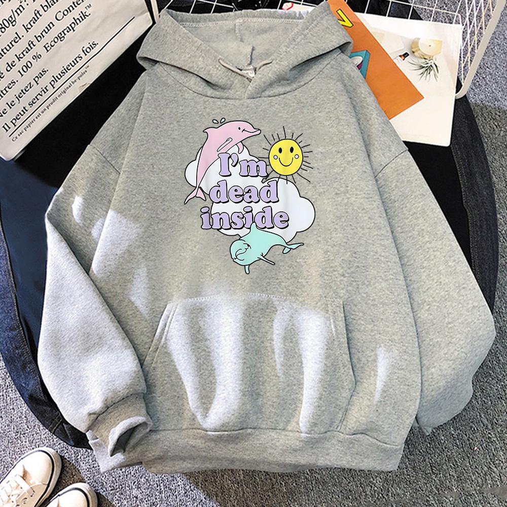 I'm Dead Inside Dolphin Sweatshirt Unisex/wo Unisex Lose Pullover Kawaii Cartoon Kleidung Beliebte Anime Hoodie Herbst Casual Hoody