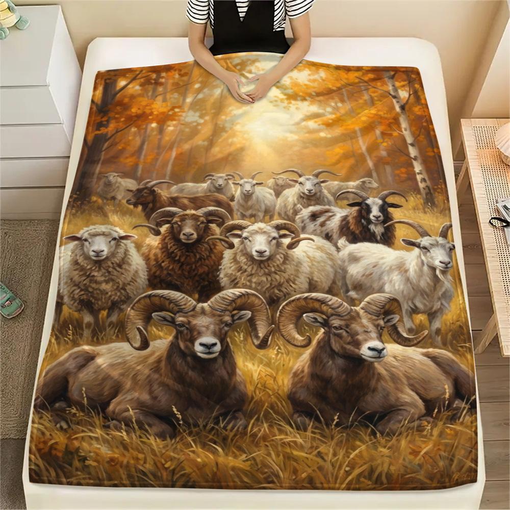 1PC Sheep Print FlAannel Blanket, High quality Comfortable for All Seasons, Home Decor, Warmth and Comfort