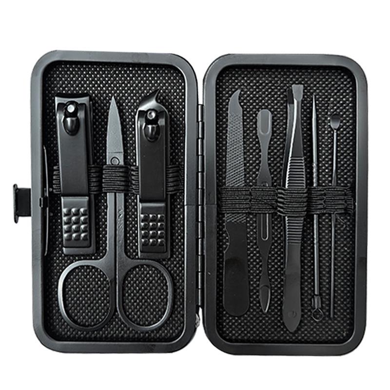 All Black 8-Piece Manicure Set: Nail Clippers, Cuticle Nipper, File