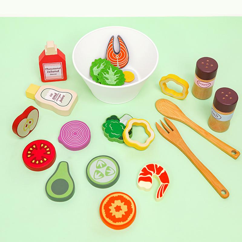 Wooden Salad Making Game Set - Children's Kitchen Role-Playing Toy Encourages Healthy Eating Awareness Suitable As A Gift