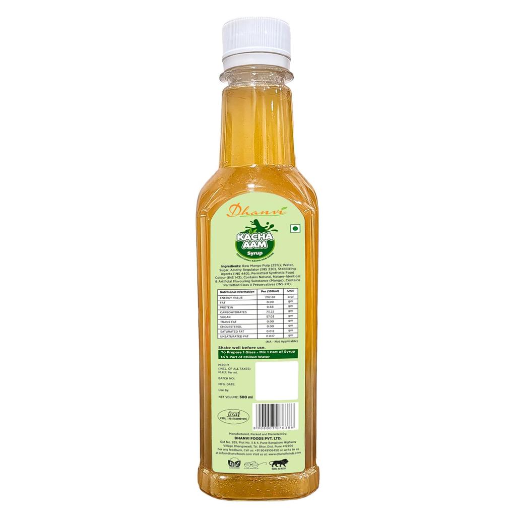 Dhanvi Aam Panna Syrup | Kacchi Kairi Sharbat | Raw Mango Drink Concentrate | Instant Summer Cooling Beverage | Sweet & Tangy Kacha Aam Syrup - 500