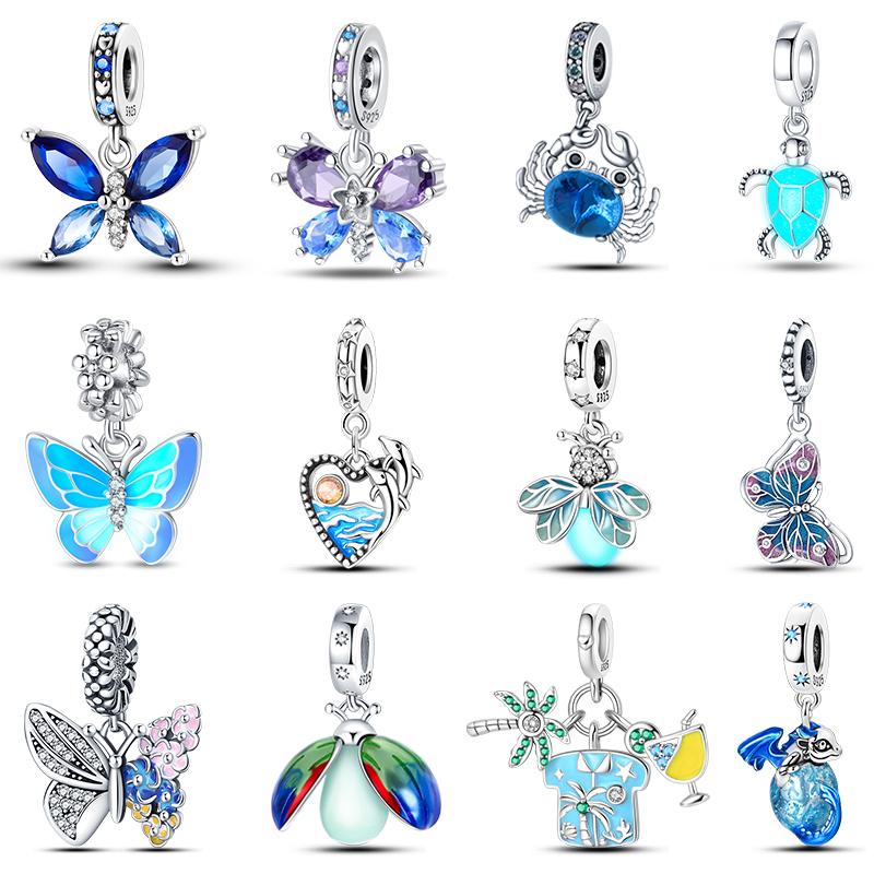 100 copper Blue Sea Animal Glow Butterfly Crab Charm Bead Charms Compatible With Pandach Authentic Bracelets Luxury Do It Yourself Jewellery