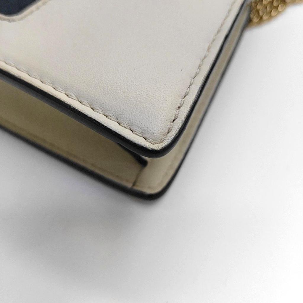 [Pre-Owned] Sylvie Gold Buckle Striped Web Chain Leather Mini Square Crossbody Bag - Good #1JODX7F