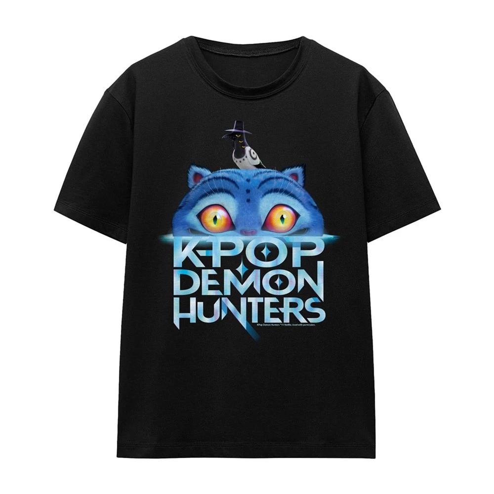 Kpop Demon Hunters Derpy Tiger Sinking Logo Womens 100% Cotton T-shirt Mens Tees Top S-2XL, Black S
