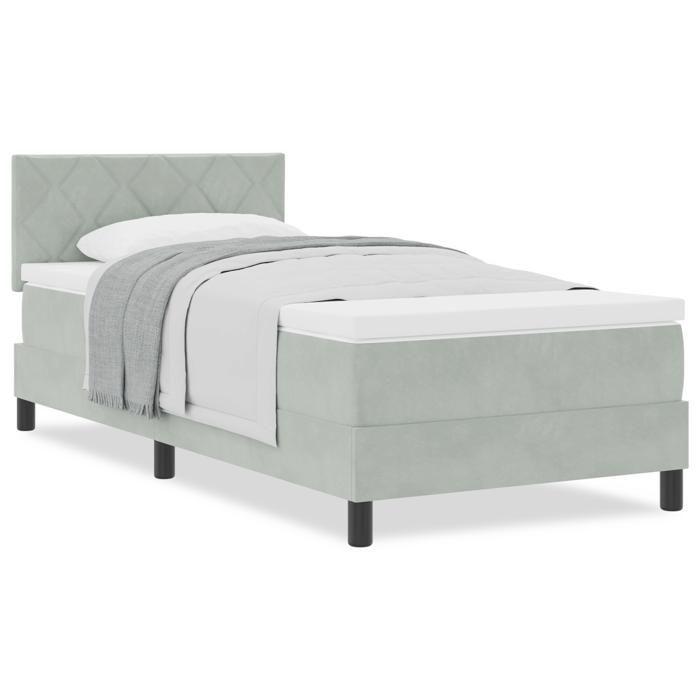 Lit Box Spring vidaXL avec Matelas Gris clair 90x200 cm Velours 3339212