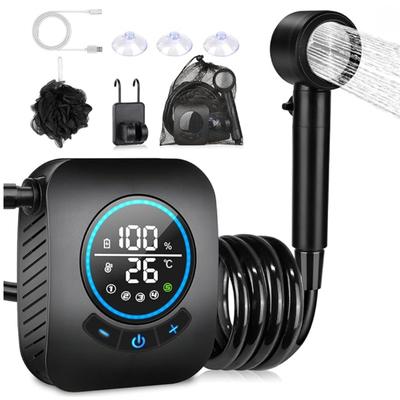Camping Shower, 8000mAh Rechargeable Portable Shower for Camping, LED Display, 4 Spray Modes, IPX8 Waterproof Camping Hiking Shower Kit for Hiking,