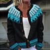 Cardigan Tricot Femme Col Rond Boutonnage Simple Imprimé Floral Manches Longues Vêtement d'Extérieur Décontracté