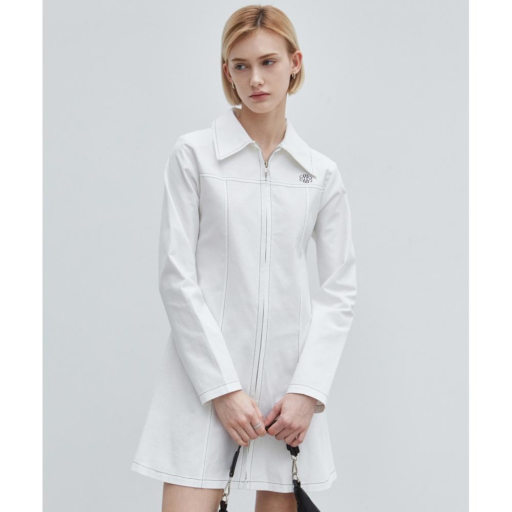 

NICKNICOLE NICOLE LINE STICH ZIPPER DRESSWHITE