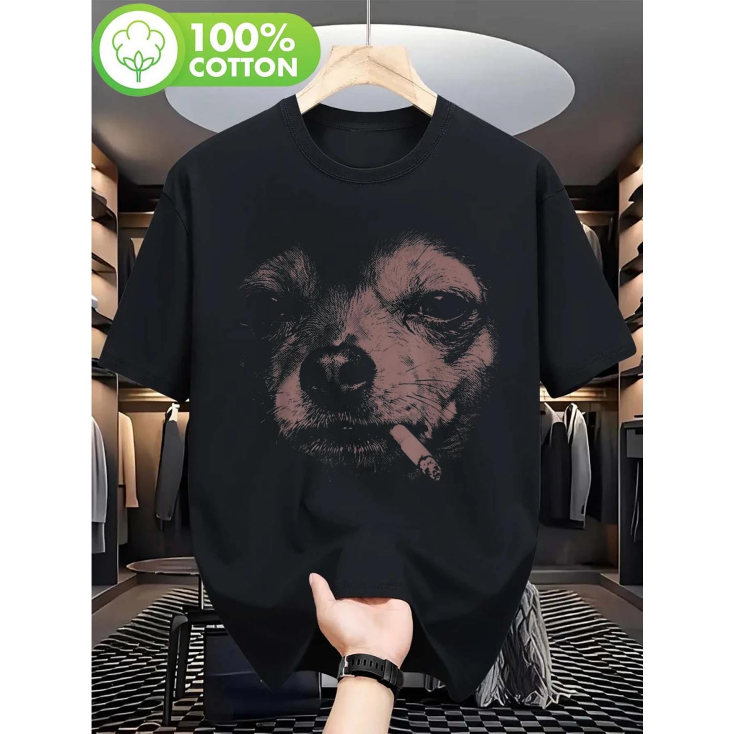 

Dog Smoking Funny Chihuahua Meme T-shirt for Couples, Trendy Cotton Short Sleeved Top, Street Style Short Sleeved T-shirt S чёрный