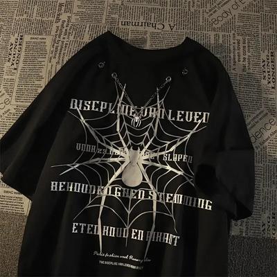 Męski i Damski T-shirt z Literą Pająka Luźna Koszulka z Krótkim Rękawem Letni Naszyjnik Europejski i Amerykański Fajne Ubrania dla Zakochanych