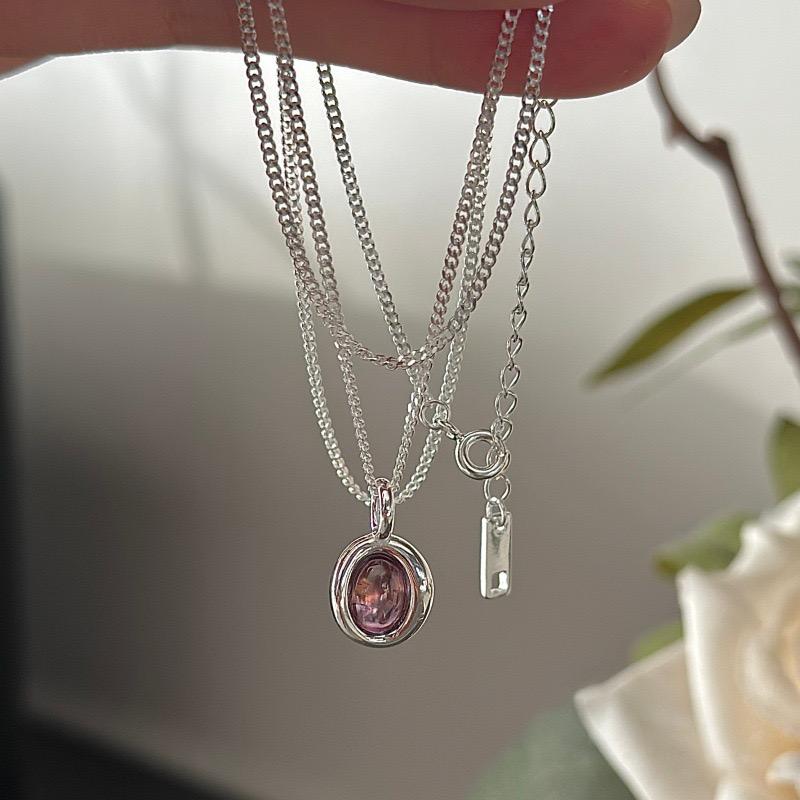 Xiaomi S925 Sterling Silver Necklaces For Women Simple Minimalist Pendant Necklaces Purple Stone Necklace Birthday Gift