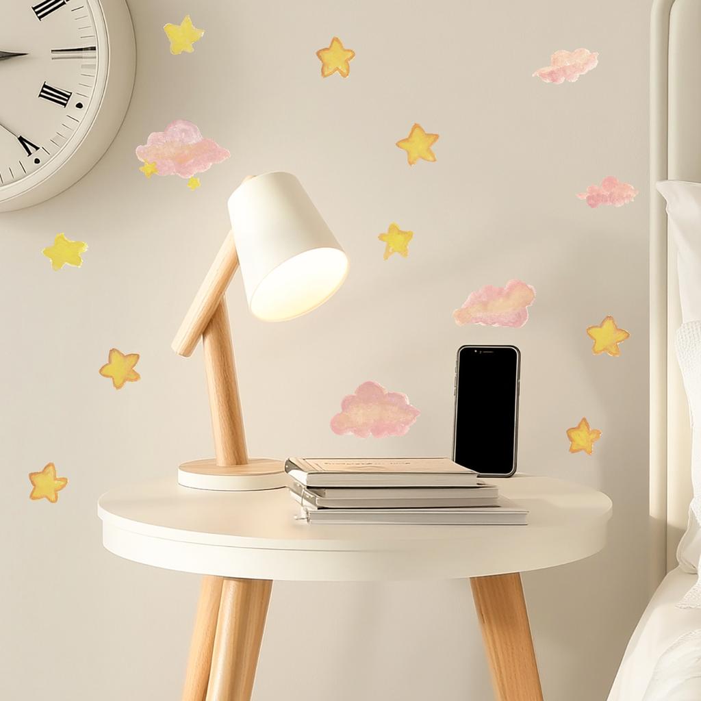 Pink and Dreamy Luminous Star and Cloud Wall Stickers, Children's Room Wall Decoration Stickers