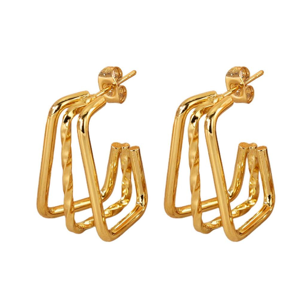 European & American Retro Geometric Hoop Earrings in Titanium Steel with 18K Texture - High-End Niche Design, Trendy Style for Women