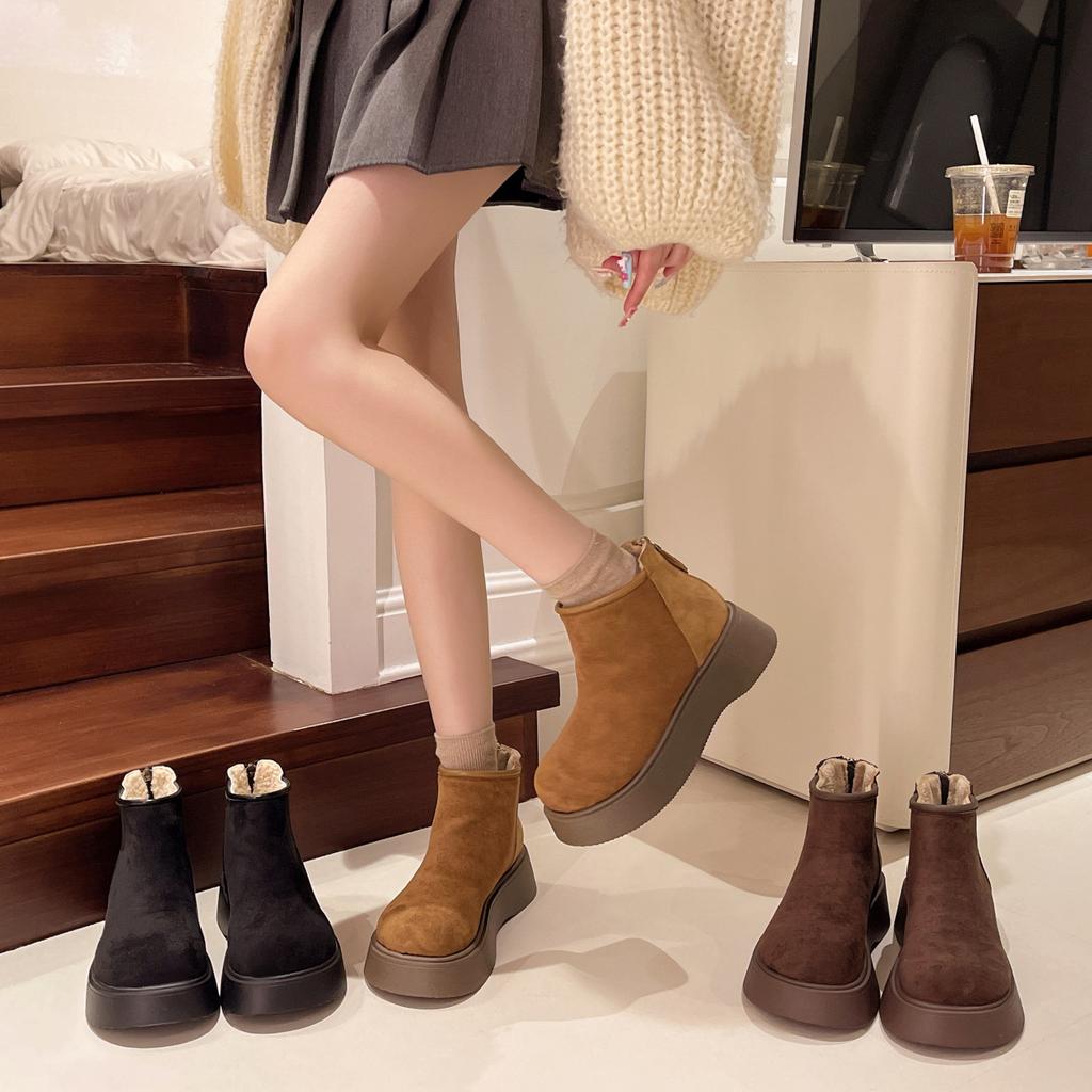 British Style Thick-soled Cigarette Boots Women's 2025 Autumn and Winter New Velvet Suede Martin Boots Short Thin Boots Short Boots