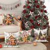 Christmas Themed Pillowcases: Gingerbread, Candy Canes, and Cozy Holiday Scenes Sofa Room Cushion Cover Home Decoration Gift