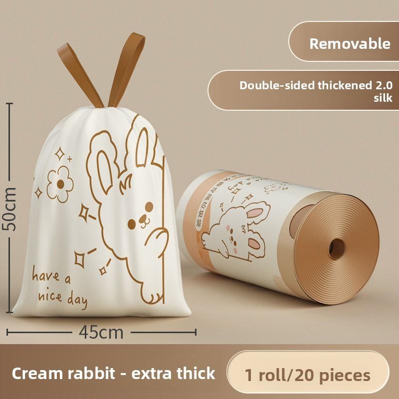 Household Trash Bag With Drawstring And Rabbit Cat Print Design For Kitchen Waste Disposal Rabbit 20pcs
