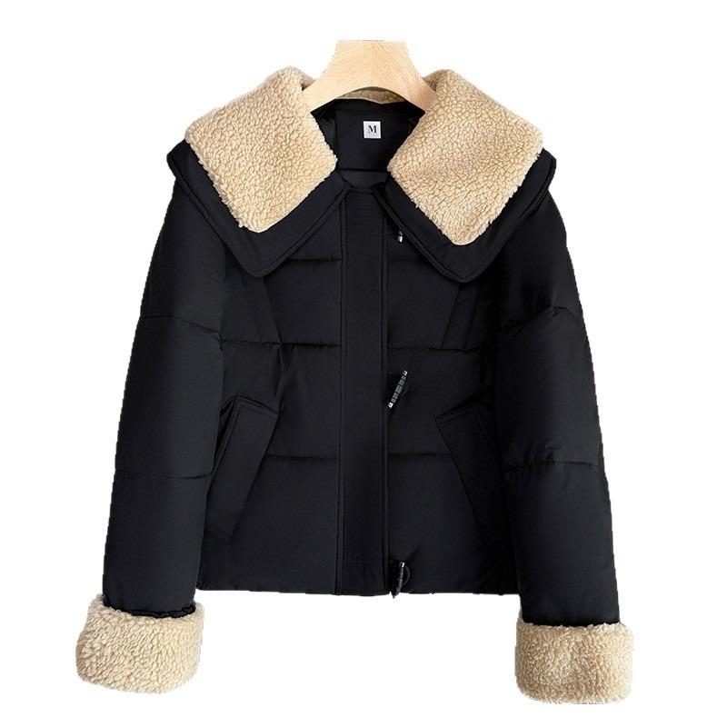 Splicing Anti-lamb Wool Lapel Short Cotton-padded Clothes Women's New Cotton Clothes Winter Fashion Warm Jacket
