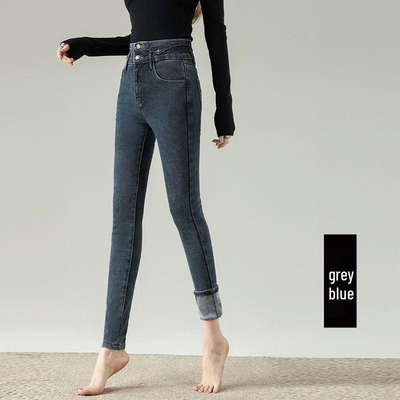 Women's High-Waisted Skinny Stretch Jeans - 2025 Autumn/Winter Plus Velvet Nine-Point Pencil Pants