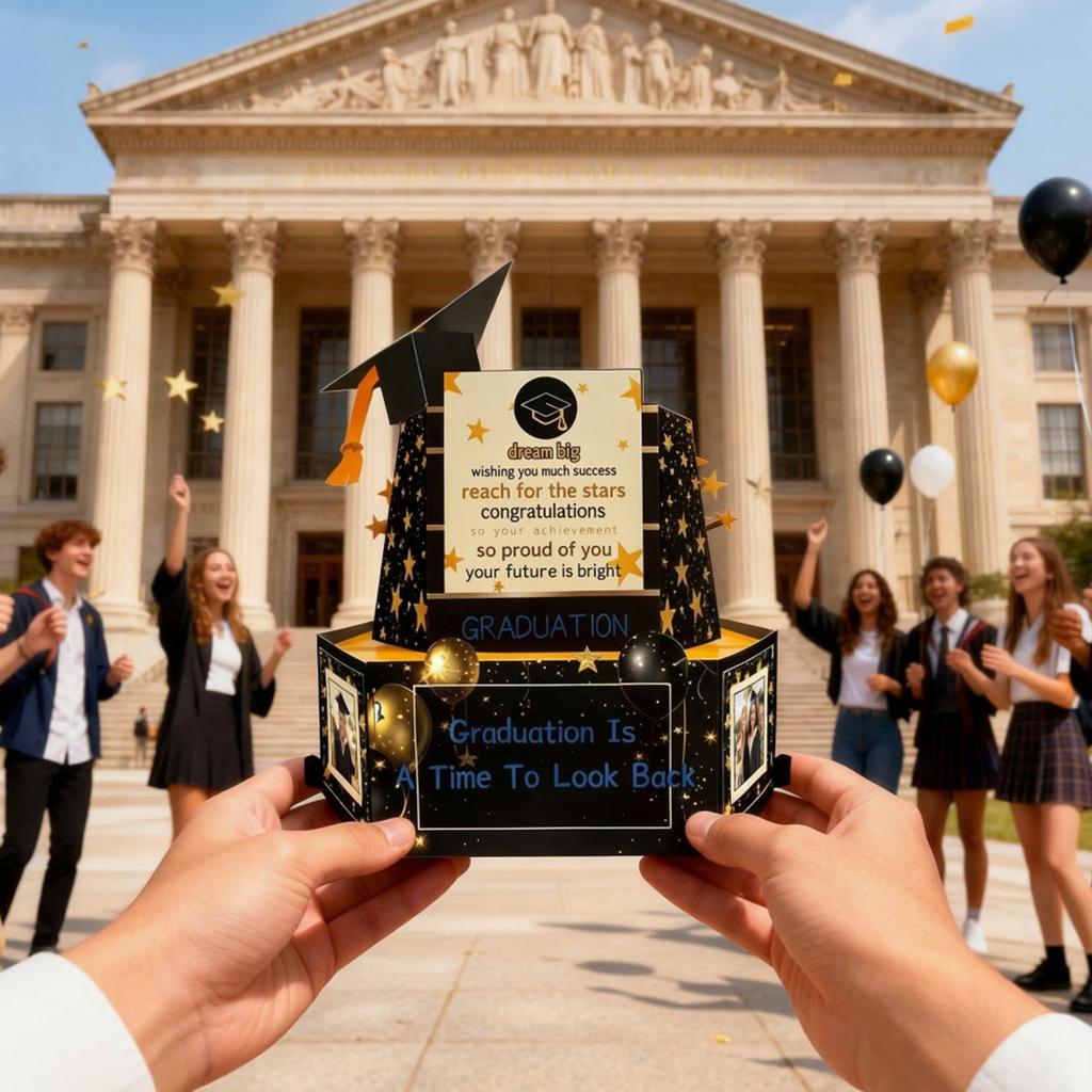 Afstudeer Pop-Up Kaart Creatief 3D Hoed Ontwerp Wenskaart voor Afstudeerfeest Doctoraal en Academische Viering Cadeau