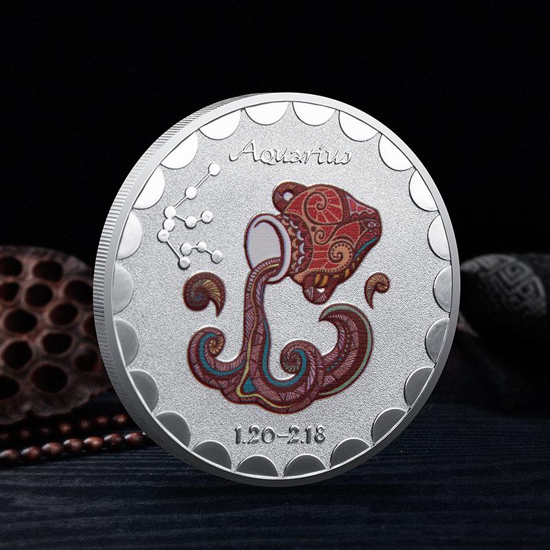 Twelve Constellation Commemorative Coins, European and American, Sun and Moon Gods, Lucky, Colorful, Constellation Enthusiasts, Collected Silver Coins