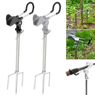 Stainless Steel Fishing Rod Support Three Legged Stand for Ground / Beach, Adjustable & Detachable Fishing Pole Holder