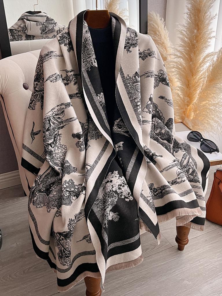 Winter Checkered Rose Women Scarf Female  Scarves Lady Long Bandana Women Fashion Shawl Wraps Foulard Poncho Pashmina