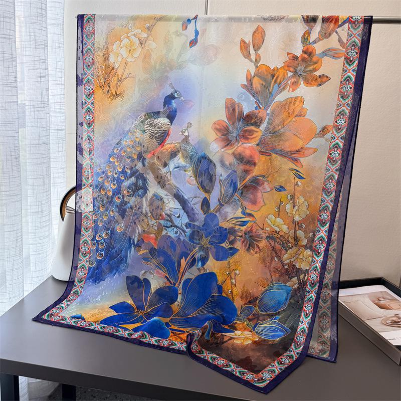 Feihuayun Printing Flower Cutting Spring and Summer Silk Scarf Large Long Scarf High-end Travel Shawl Sun Protection Women's Scarf Headscarf