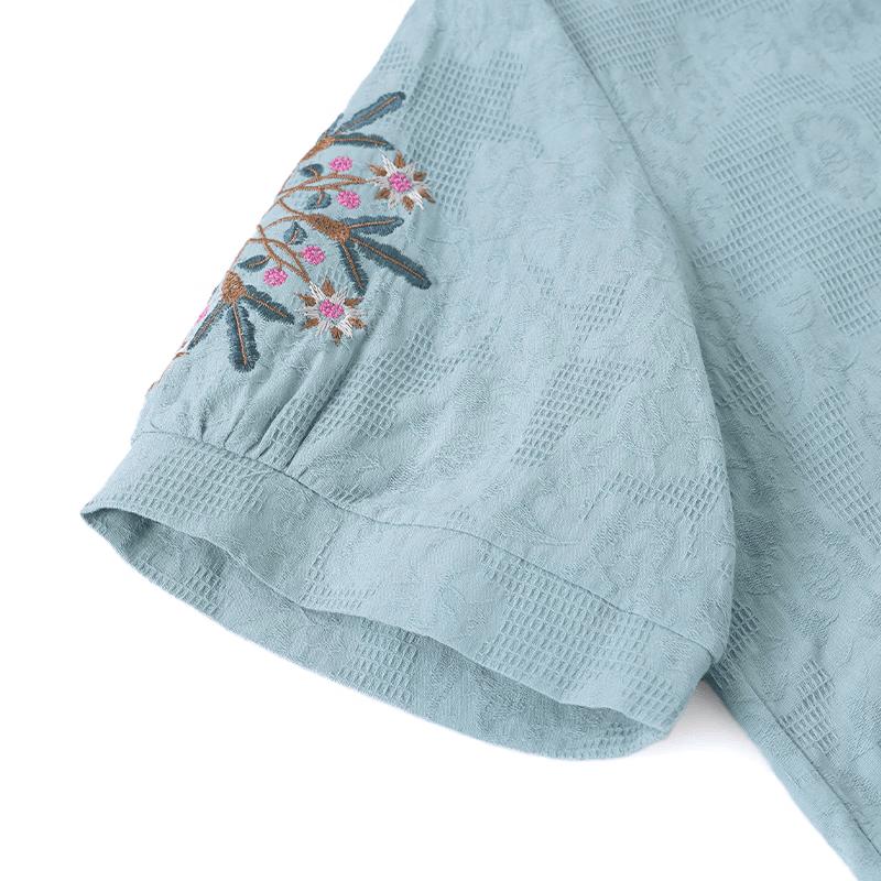 Datang Furen Elegant Embroidered V-Neck Short-Sleeve Summer Blouse