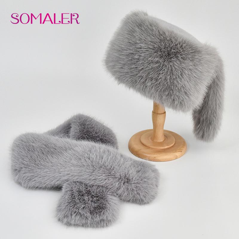 

SOMALER зимняя шапка из искусственного меха, комплект шарфов, теплые женские кепки с плоским верхом и двумя хвостами, шапки, шарфы серый