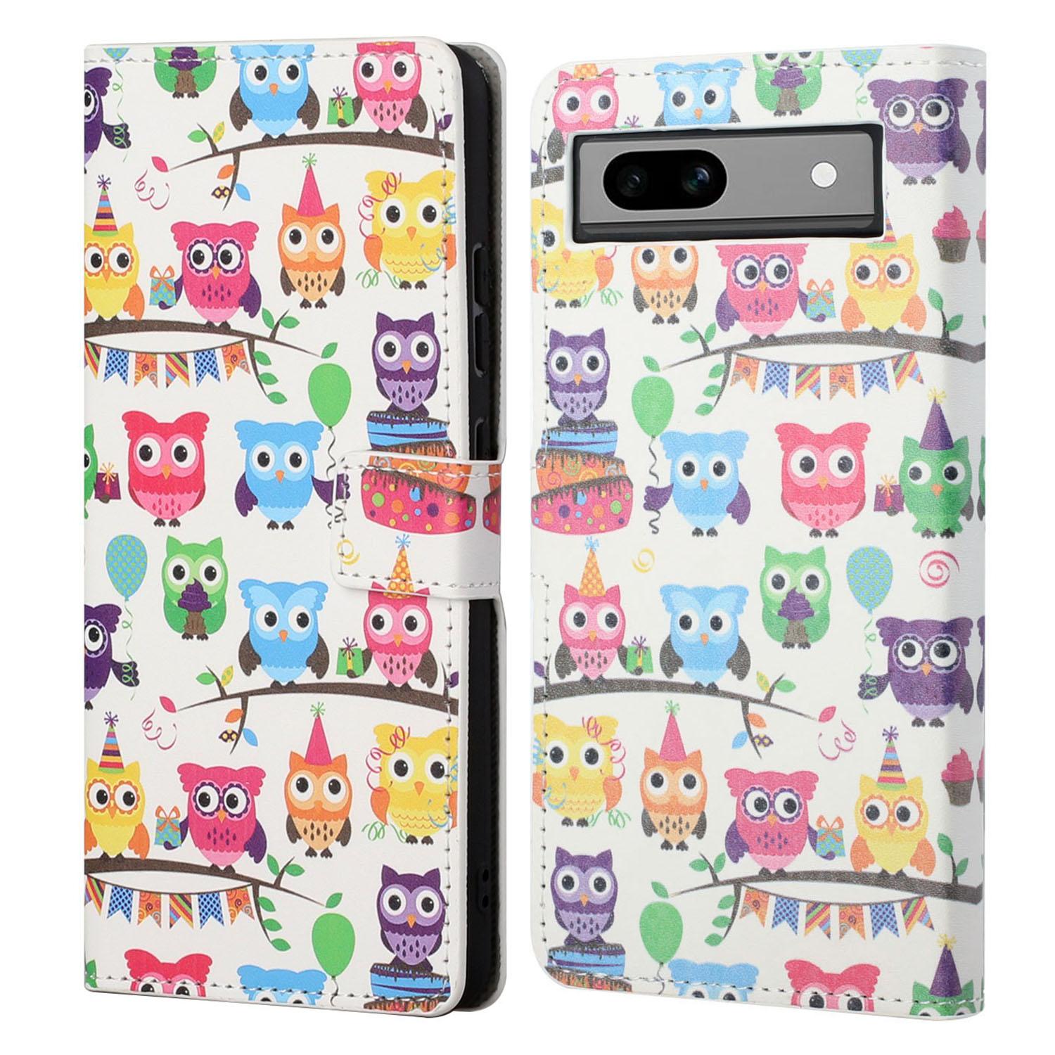 

For Google Pixel 8a PU Leather Case Pattern Flip Stand Phone Cover Owls Sticker