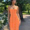 Women's Sexy Floral Print Maxi Dress Spaghetti Strap Bodycon Dress with Open Back Slim Fit Backless Floral Dress for Summer Vacation Beach Date Night