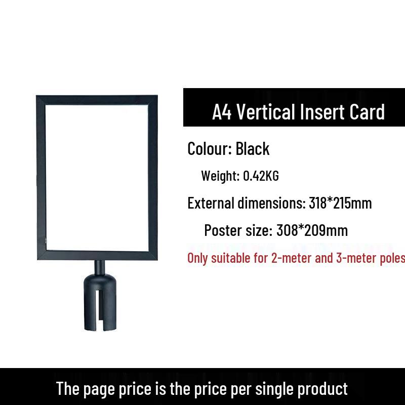 Выдвижной барьер-стойка с лентой и держателем для таблички формата А4 (черный)