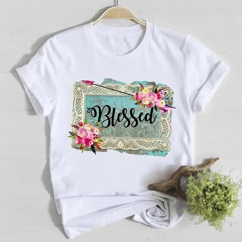 Blume Frühling Rundhals T-Shirt Top Shirt Damen Kleidung Mode T-Shirt Sommer Damen T Kurzarm Lässig Grafik T-Shirts