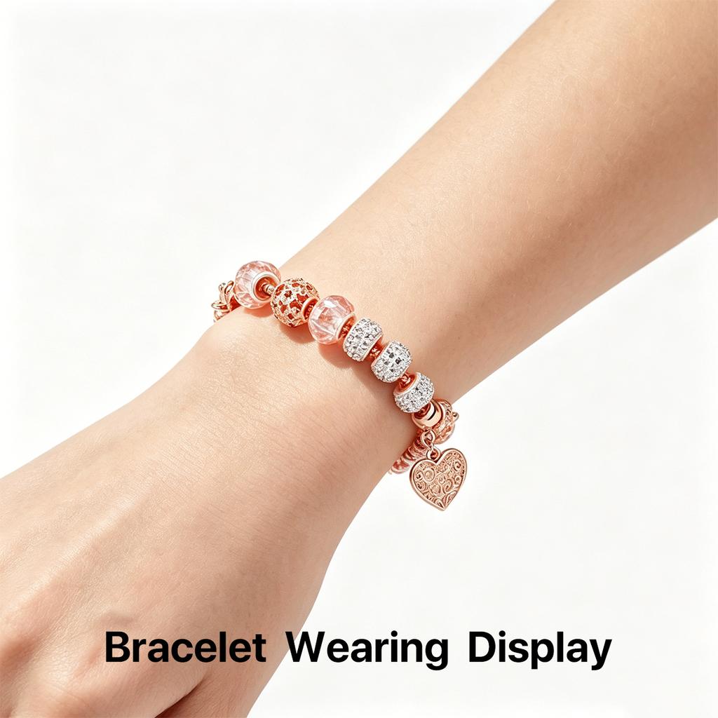 Roségoldene herzförmige Charm-Armbänder, Modeschmuck, Perlenarmband, Geburtstag, Weihnachten, Geschenke für Mädchen und Frauen