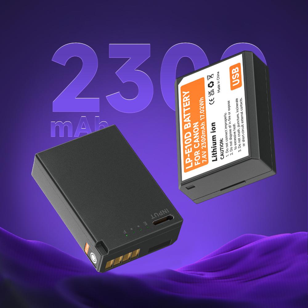 PALO 2300mAh LP-E10 Type-C with Indicator Lamp Battery for Canon EOS 1100D 1200D 1300D 2000D 4000D Rebel T3 T5 T6 KISS X50 X70 Battery E10