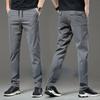 Spring Summer Cotton Men Casual Pants Elastic Waist Business Korean Fashion Straight Classic Solid Color Trousers Black Khaki