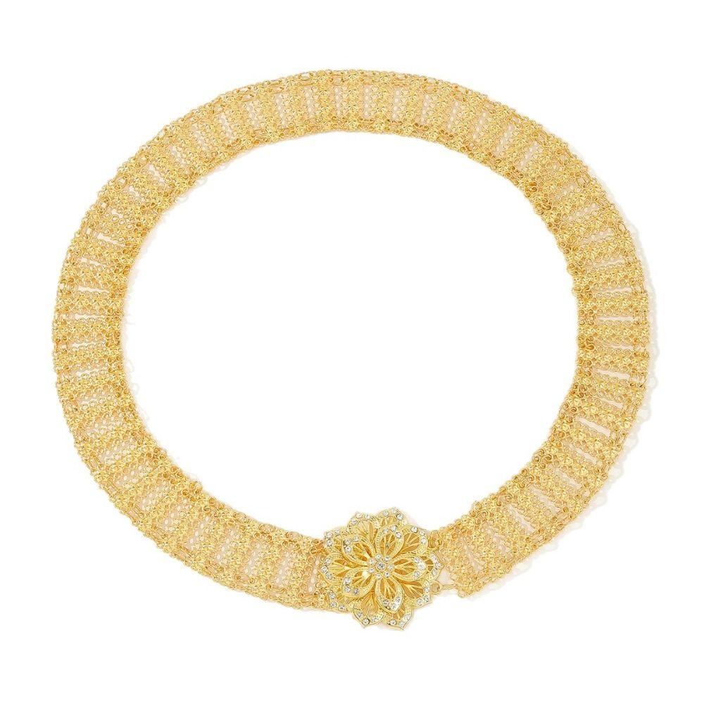 Rhinestone Flower Metal Waist Chain Metal Dance Dress Belt Chains Vintage Gold Bridal Belt  Women