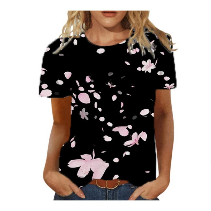 

Женская летняя новая футболка с короткими рукавами, 3D цветочным принтом, круглым вырезом, свободного кроя 6XL