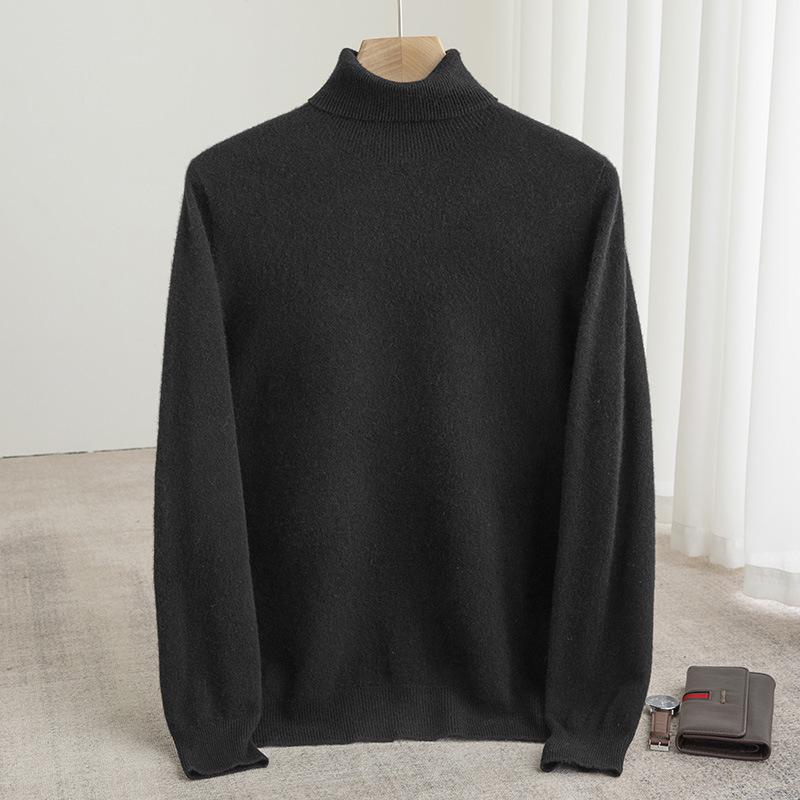 Men s High-Neck 100% Pure Wool Cashmere Sweater - Seamless, Loose, Thin Knit Base Layer M