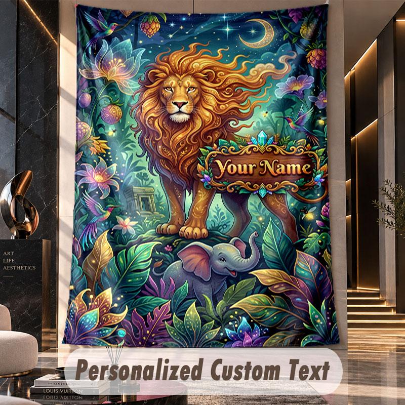 Lion Tiger Leopard (112) Theme Custom Tapestry Personalized Custom Name Text Wall Hanging Tapestry Home Decor Background Cloth