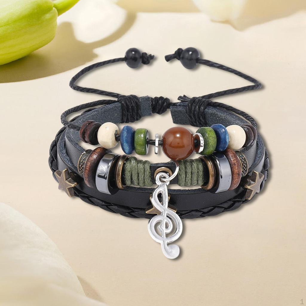 PU Leather Bracelet Musical Note Charm Pendant for Gift Party Daily