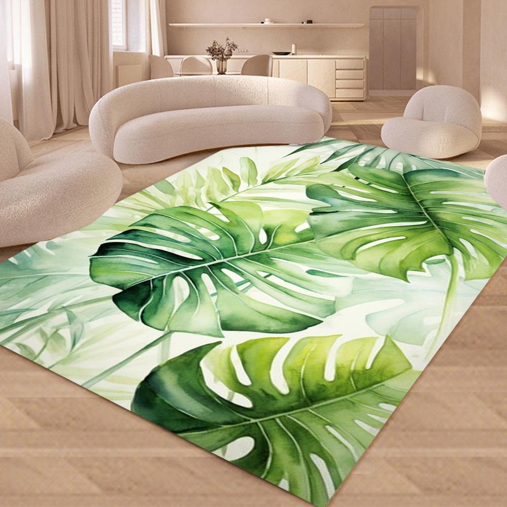 Natural Jungle Style Large Carpet for Living Room Anti-slip Floor Rug with Monstera Leaf Design for Modern Home Decoration