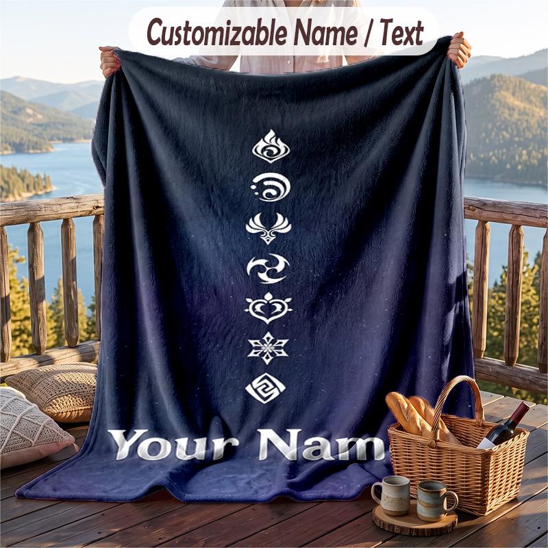 Custom Text Flannel Throw Blanket, Lightweight Cozy Bed Sofa BlanketGenshin Impact