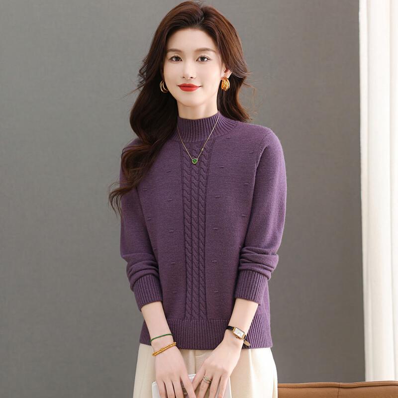 Snowflying Women s Cable Knit Half-High Collar Pullover Sweater L